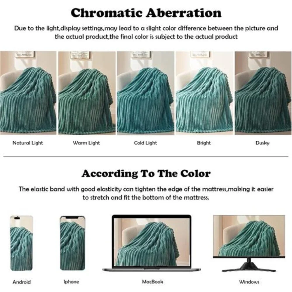 Super Soft Throw Blanket Light Teal Ribbed Premium Silky Flannel Fleece 50